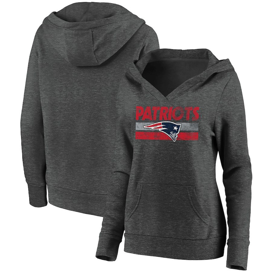 Women New England Patriots Fanatics Branded Heathered Charcoal First String V-Neck Pullover Hoodie